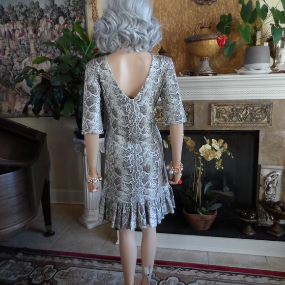 Chloe Brown Multi Python Print Knit Sheath Dress w/ Ruffle Hem Detail Size M - Picture 14 of 16